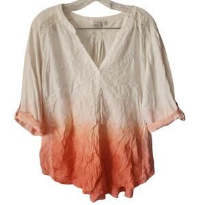 Khakis & Co Pink & White Ombre 1/2 Roll Tab Sleeves Tunic Size XL